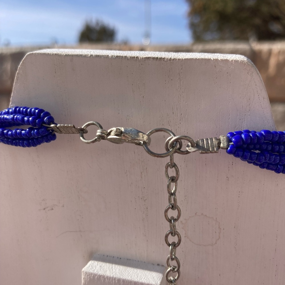 Tribal Style Necklace Blue Black Silver beads 22” - Picture 6 of 10